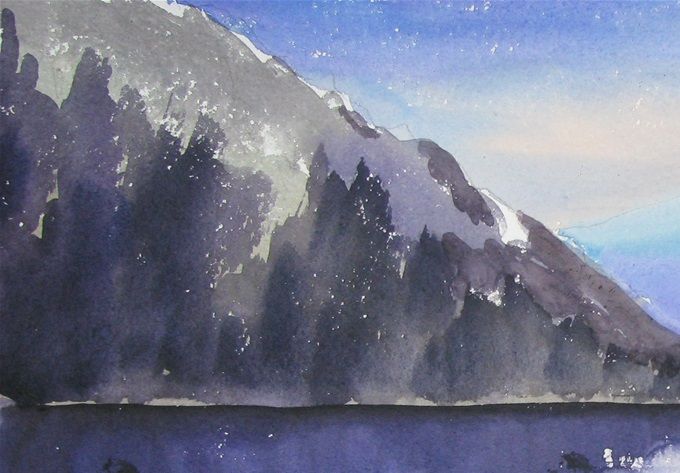 Lago cordillerano - acuarela 2020 - 50 x 35 cms ---------------->VENDIDA