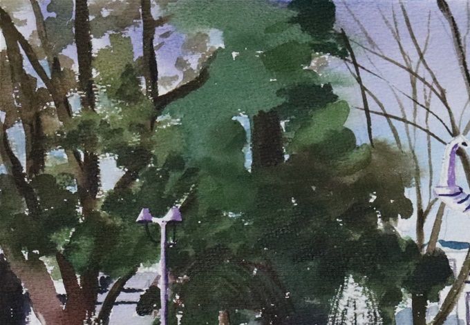 Plaza y estatua-35x50 cms - año 2021 ---------->VENDIDA
